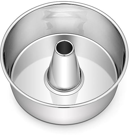 Homikit 10 Inch Angel Food Cake Tin, Stainless Steel Round Tube Pan for Baking Chiffon Pound Cake, Hollow & One Piece Design, Healthy & Long-Lasting, Mirror Finished & Dishwasher Safe