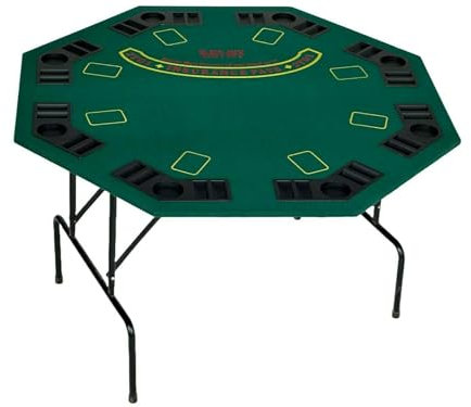 Pegasi 8-Spieler Poker Falttisch - Poker Table Basic - ø120cm - Faltbar - Spieltisch - Blackjack - Poker Tisch - Roulette Tisch - Integrierter Becherhalter - Achteckig - Grün