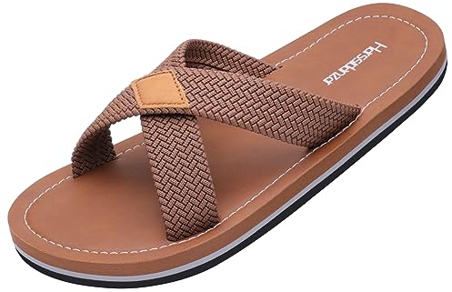 Harssidanzar Herren Cross Slide Sandalen Slip auf Bequeme Leichte Sommer Slipper Schuhe Für Innen und Outdoor Quick-Dry KM229EU,Sattel,Größe 43