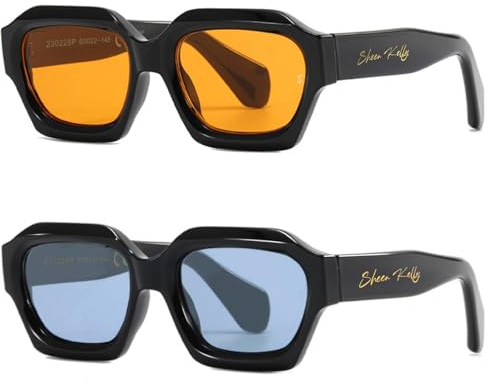 SHEEN KELLY Retro Dicke Hexagon Sonnenbrille Männer Frauen Trendy Oversized Quadrat Chunky Schwarz Dark 90er Jahre Brille
