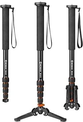 Monopiede, Moman MA65 Monopiede Estensibile Portatile da Viaggio Leggero in Lega di Alluminio con Base Rimovibile per Treppiede, Nero Arancione