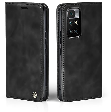 LBH Handyhülle für Xiaomi Redmi 10 in Schwarz mit Karten- und Geldfach Smartphone Hülle mit Standfunktion Flip Case Schutzhülle Magnetverschluss Vintage