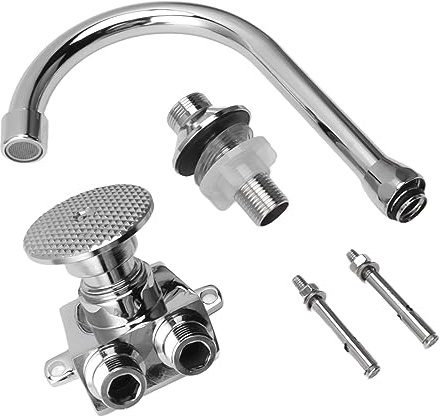 Syrisora Grifo de pedal de pie, válvula de pie, manguera flexible, sin contacto, montaje en suelo, grifo de control de pie para cocina