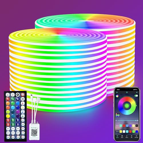 segrass 30M 24v RGB LED Rope Lights with Remote/APP Control IP65 Waterproof Flexible Neon LED Strip Lights for Bedroom, Room, Outdoors Decor