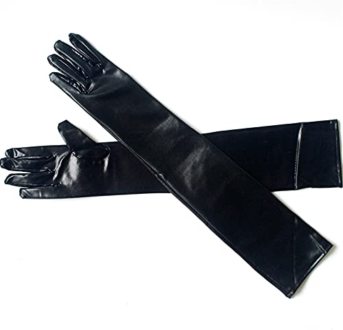 UnoSheng Vintage Fashion Unisex Solid Women Gloves Party Colour Performance Long Tight Sexy Accessories Latex Gloves Long, black, One Size
