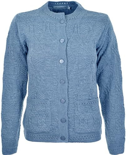 Women's Ladies Long Sleeve Button Top Aran Knitted Cardigan Button Clouse Crew Neck UK (18/20, Sky)
