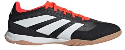 adidas Predator League Indoor Soccer Shoes - Suede and Mesh Upper, Lightweight with Recycled Materials, Enhanced Breathability for Comfort, Core Black/White/Solar Red, 10 Women/9 Men
