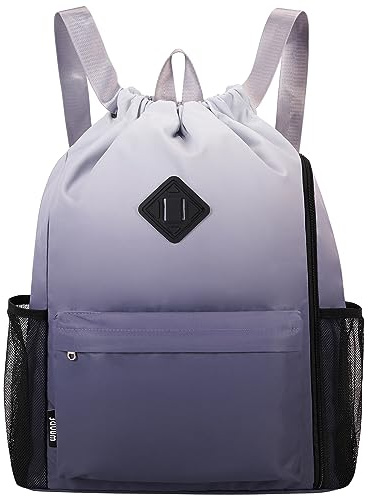 WANDF Drawstring Backpack Sports Gym Bag with Shoes Compartment, Water-Resistant String Backpack Cinch for Women Men (Grey Gradient,Large)