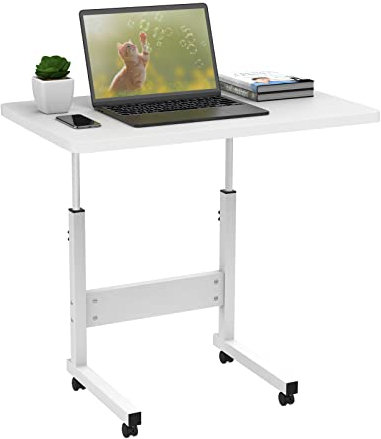 Lvhecforhm Table pour Ordinateur Portable Réglable en Hauteur, Table Lit Roulette, Bureau Debout Mobile 80x40cm Computer Desk, D'ordinateur Mobile, Bureau Informatique Blanc