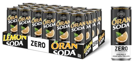 FONTI DI CRODO 1931 ORAN SODA Oransoda Zero | Bevanda Gassata all'Arancia Senza Zuccheri, 24 Lattine da 33 cl, L'originale Aranciata Italiana con Succo di Arance Siciliane, Senza Coloranti