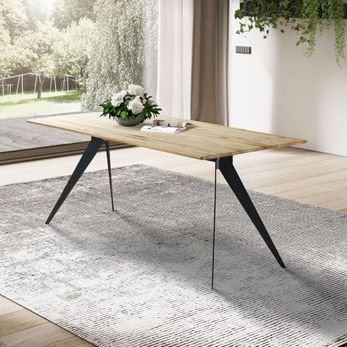 Lomadox Tisch Esstisch 160x90cm mit Abgerundeter Kante, Wildeiche massiv geölt, Metallfußgestell
