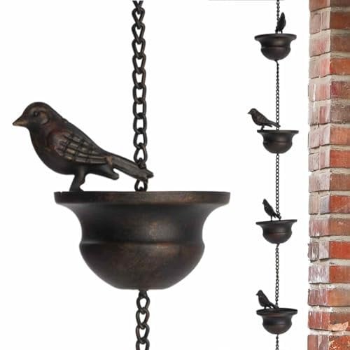 Xeihuul Rain Chains For Gutters - 2. Mobile Birds Rain Chain, Gutter Downspout Rain Chimes, Gutter Chain Downspout