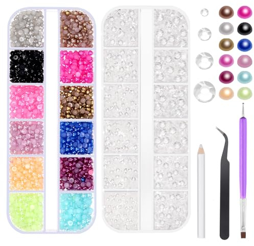 Swpeet 4403 PCS 2mm 3mm 4mm 5mm cristal clair plat strass et 12 couleurs 3mm semi - rond dos plat perles combo Kit, y compris tweezer pois outil sélection crayon, idéal pour les ongles bricolage