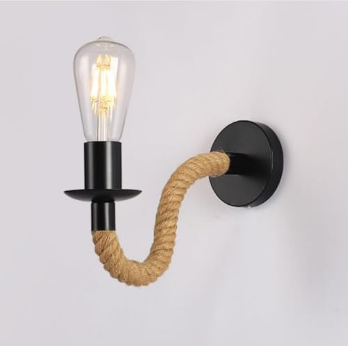 ELINKUME Applique Murale Vintage en Corde de Chanvre,E27 Applique Murale Intérieure Créative Industrielle,Tête de Lampe Réglable Pour Chambre,Salon,Salle à Manger éclairage Décoration(Sans Ampoules)