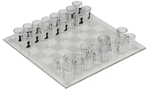 Glass Chess Board,10x10 Inch Glass Chess Game, Chess Board With Shot Glass Chess Pieces, Clear Glass And Frosted Glass, Chess Drinking Game