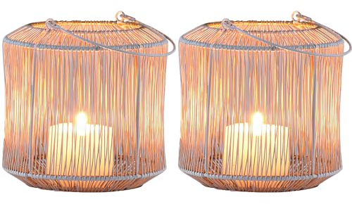 Marrakesch 2er Set Boho Deko Aesthetic Windlichter Metall Draht 14 cm groß Weiss Gold | Windlicht Teelichthalter Stello als Gartendeko & Wohnzimmer Tisch Deko | Exquisite Kerzenständer für Kerzen