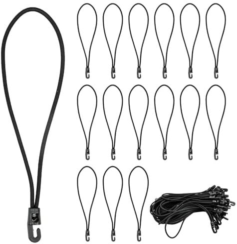 HEKOBAG 60PCS Goma Tensora con Ganchos, Expander con Gancho 25cm, Tensor Elástico con Gancho, Ajustable 25-50cm, Cuerdas Elásticas Cortas con Gancho para Lonas, Cortinas, Camping, Cubierta de Piscina