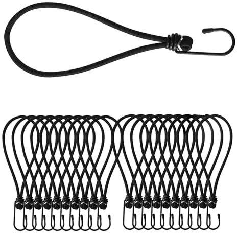 Floordirekt Tensioning Rubber with Hook Expander, Rubber Tensioner, Guy Ropes, Luggage Spider, Tarpaulin Tensioner, Rubber Band, Tent Elastics, Tent Tensioners, Pack of 20 Tarpaulin Rubber Cords for