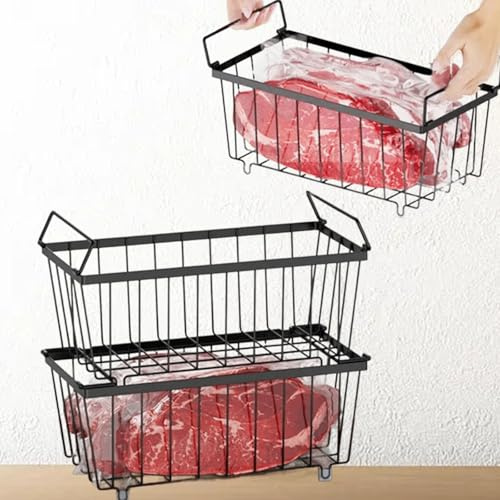 Qivine Organizadores Arcon Congelador de 3 Piezas, Apilables Cajones Congelador con Asas, Antideslizante Metal de Cestas Almacenaje para Congelación Rápida, Frigorífico de 5 a 7 Pies Cúbicos