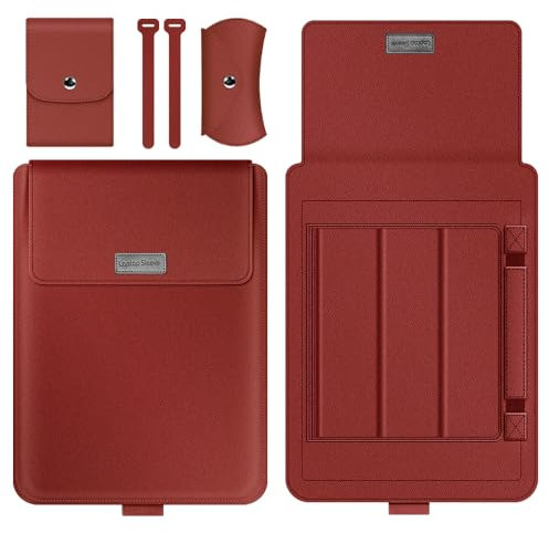 GANGANPRO Laptop Hülle 16-17 Hülle mit Ständer, kompatibel mit Microsoft Surface Laptop 5/4/3/2 13.5 Zoll, MacBook Air/Pro 13.3 Zoll, PU Lederhülle für 15–16 Laptop Computer – Rot