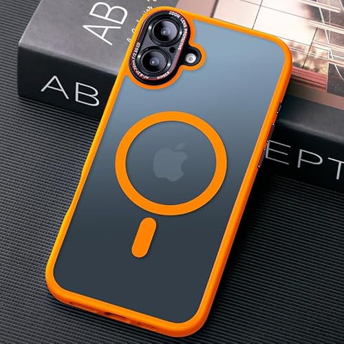 JUESHITUO for iPhone 16 Case for MagSafe, [Integrated Camera Lens Protection] with Screen Protector, Mil-Grade Shockproof Defense, Translucent Matte Protective iPhone 16 Cover, Orange