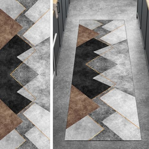 Ymural Läufer Flur Teppich rutschfest Patchwork 80x200CM Grau Teppichläufer Teppichmatten Lang Waschbar Kücheläufer Meterware Kurzflor Polyester Korridor Schlafzimmer