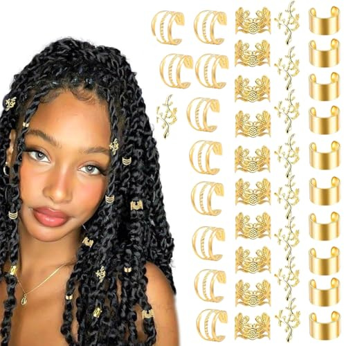 EYVRPAU 40pcs Dreadlock Perline Clip a Spirale,Capelli Treccia,Accessori Decorazione,Per Uomini e Donne(Oro)