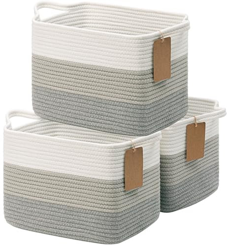 Storage Basket, Woven Rope Baskets for Organizing, Toy Storage Kids, Closet Empty Gift Basket with Handles for Shelves, Bathroom, 33 x 25 x 23 cm, Gray