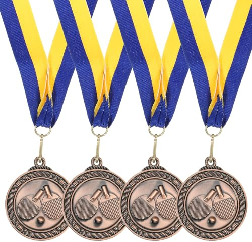 sourcing map Tischtennis-Medaillen 7,9 cm, Bronze-Auszeichnungsmedaillen mit Nackenband, für Teamsportspiele, Wettbewerbe, Partygeschenke, 4 Stück