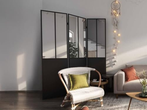 Vente-unique-Paravent Raumteiler Industrial Style - 3 Flügel - 180 x 122 cm - Metall - Schwarz - Coventry