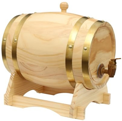 Garbenat Kiefernholz Weinfass 5L Whiskyfass Holzfass mit Zapfhahn & Ständer Oval Braufass Langlebiges Weinspender Fassförmiger Getränkespender für Wein Brandy, Tequila