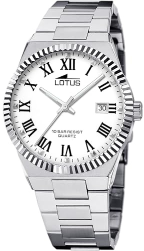 Lotus Herrenuhr Analog aus Edelstahl 316l Silberfarben | Quarzwerk, Kalender, Widerstandsfähiges Mineralglas, Wasserdicht 10 ATM 18835/4 Freedom