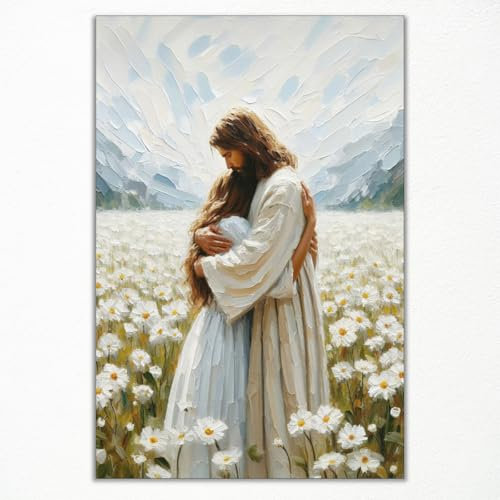Cekjekle Christliches Jesus-Wandkunst, Jesus umarmende Frau, Leinwandposter, Seine Liebe, Jesus umarmendes Mädchen, Malerei, religiöses Gebet, LDS-Kunstdruck, biblische Schrift, Bild für Wand, 30,5 x