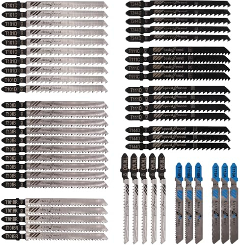 52pcs High Carbon Steel Jigsaw Blades Set with Storage Case, T-Shank Mixed Jig Saw for T118A/B T101AO/B/D/BR T111C/D T144D T244D, Jigsaws Blade Straight Fast Cuts for Wood Plastic and Metal Cutting