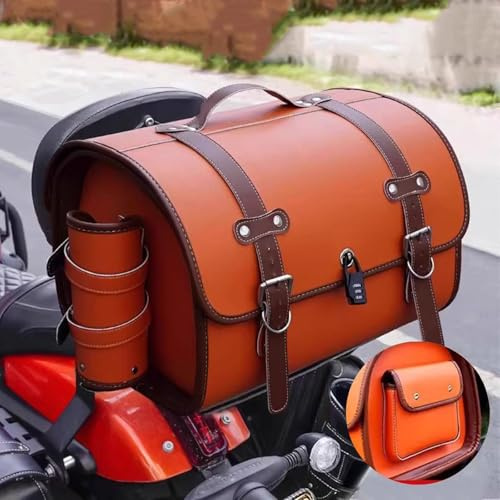 Motorrad Hecktasche für Vespa GTS GTV 250 300 Leder Wasserdicht Retro Große Kapazität Motorrad Zubehör Orange Braun
