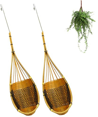 Yeory Jardinière Suspendue pour orchidées avec Crochet en métal, 2 pièces, Panier Suspendu en Bambou tissé thaïlandais, Style nid d'oiseau, Suspension pour Plantes