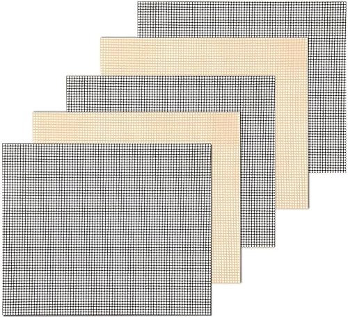 RSWDE Griglia Rete Barbecue Set da 5 Pezzi Tappetino Barbecue Antiaderente Rete Barbecue Riutilizzabile Resistente al Calore 40 x 33 CM Fogli per Barbecue per Grigliare Carne, Forno BBQ Accessori