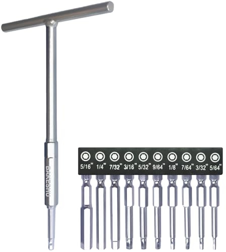 BAKESHU 10 Piece T-Handle Allen Key Set,Imperial 1/64 - 5/16 Hex Key Set.S2 Hex Bits for Furniture Assembly, Bike,Motorcycle,Mechanical Maintenance, Home Repair