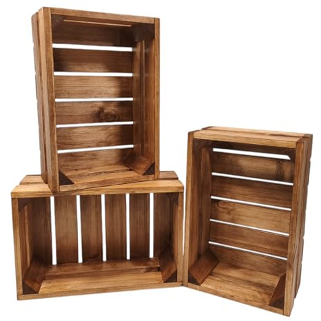 GoodFreshDecor Holzkisten 3er set Weinkiste Obstkiste Gemüsekiste Möbelkisten & Deko Aufbewahrungskiste Aus Holz Vintage Deko Outdoor Außen Innen Holzbox 30 x 20 x 12 cm braune Farbe