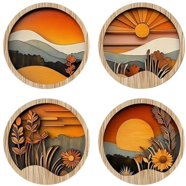 Boho Art Wanddeko - 4 Stück Holz Boho Wanddeko - Geometrisches Rustikale-Innendekor,Ausgestattet Mit Selbstklebender Rückseite, Kein Bohren Erforderlich,für Wohnungen, Schlafzimmer, Wohnzimmer
