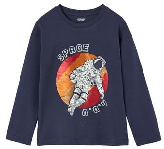 Vertbaudet Jungen Shirt mit Langen Ärmeln und Wende-Pailletten Marine 158/164
