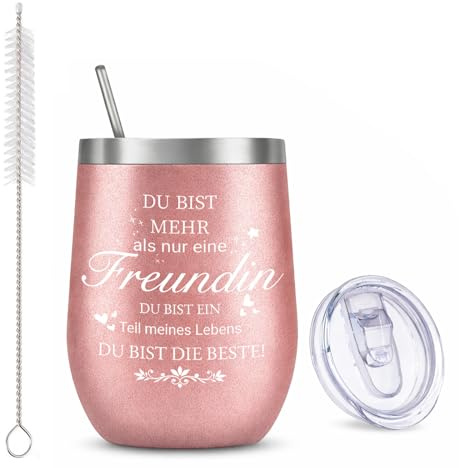 Scinzene Best Friend Gifts, Friendship, Bff Gifts, Egg Cup Set in Rose Gold with Lid and Straw, 12 oz Capacity