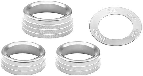 Interieurleisten Auto-Klimaanlage Lautstärke Radio Knopf Knopf Abdeckung Aluminium Dekorative Ring Für Dodge Für Challenger Für Charger 2015-2020 Auto Interieur Zubehör(Silber)