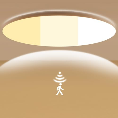 LEZOE LED Deckenleuchte mit Bewegungsmelder, 25W 3380lm 135(Lm/W) Dimmbar Deckenlampe Bewegungssensor Einstellbar 3000K/4000K/6500K Ideal für Bad, Garage, Treppen, Keller, Flur, Balkon, Diele Ø35cm