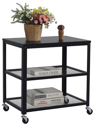 Relaxdays Rollwagen, 3 Ablagen, Küche & Wohnzimmer, H x B x T: 61 x 60 x 40 cm, Beistellwagen mit Rollen, schwarz | H x B x T: 61 x 60 x 40 cm, Beistellwagen mit Rollen