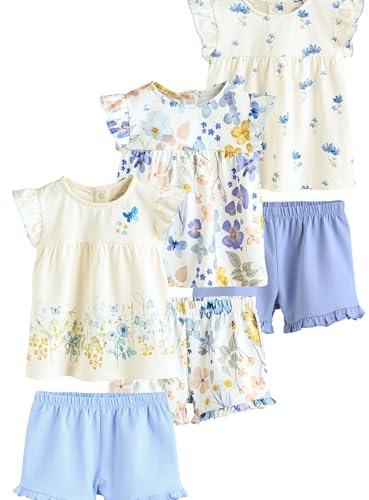 NEXT Baby Mädchen Standard T-Shirt und Shorts mit Rüschen im 6-teiligen Set