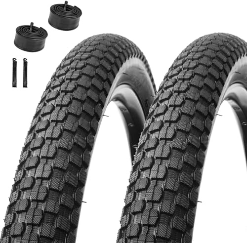 Verbessertes BMX-Fahrradreifen und Schlauch-Set, 20 Zoll, passend für 4,4 cm breite Felgen, pannensichere Reifen mit Paar Hebeln für Mountainbike, Strand, Cruiser, Fahrrad, 32 mm Schrader-Ventil (50,8
