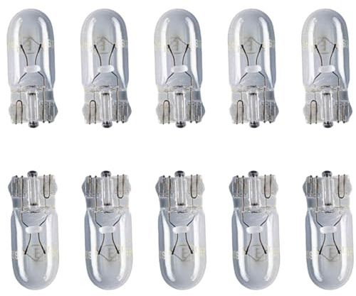PLUSHA 10 X 501 Capless Sidelight Bulbs 12V 5W – W5W Car Light Bulbs for Interior, Number Plate, Dashboard & Side Light – Clear Replacement Automotive Bulbs