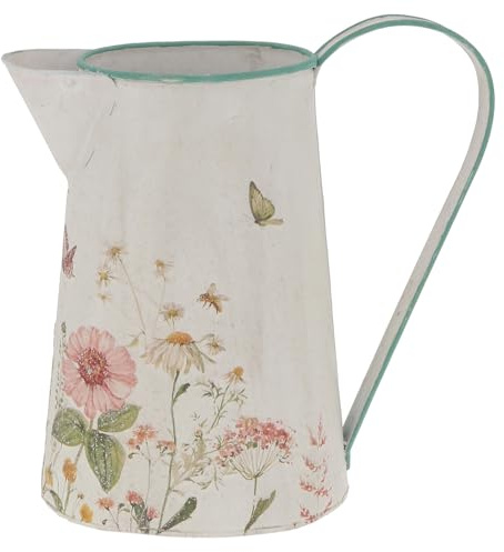 Shudehill Giftware Cottage Garden Tin Jug Floral Decorative Metal Vase (Height: 23.5 x Width: 23.5 x Depth: 12.5 in cm)