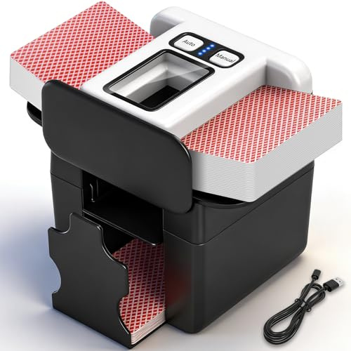 Automatischer Kartenmischmaschine mit Verstellbarer Schwanzflosse | Elektrisch Geräuscharmer Kartenmischer für 1–4 Kartenspiele, mischmaschine karten für Poker, Blackjack, Skip-BO, Phase 10